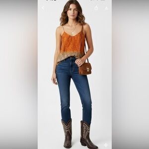 Bohemian Orange Paisley Pattern Lined Tank Top